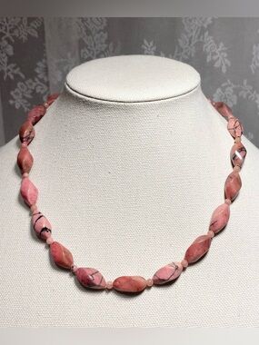 Vintage ﻿1970s Rhodonite 20” Necklace with 14K gold-filled clasp; Giftbox
